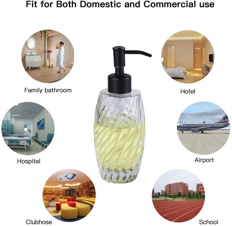Delle Rosa Countertop Glass Soap Dispenser Oil Rubbed Bronze Clear Glass Bottle Dispenser for Kitchen, Bathroom Essential Oils, Lotions, Liquid Soaps - Image 2